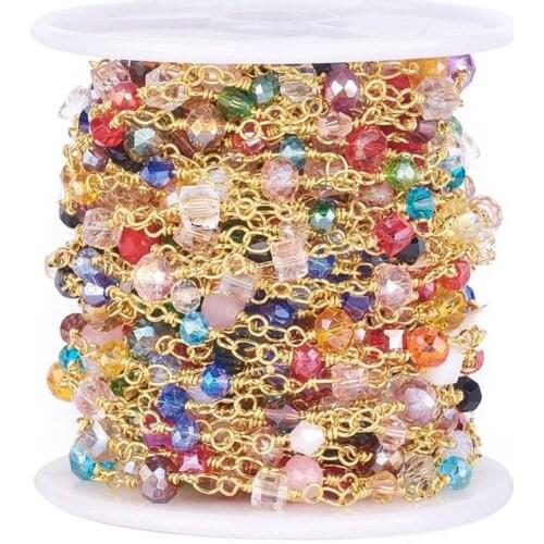 10M Round Glass Beaded Link Unfinished Chain with Spool for Anti-Lost Lanyard Strap Women Necklace Bracelet Jewelry Making