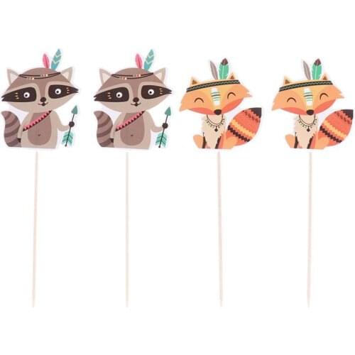 24pcs Cake Topper Animals Indian Cartoon Decorative Cupcake Picks Cake Insert Party Supplies for Thanksgiving Festival Gathering