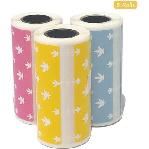 3 Rolls Cute Cartoon Direct Thermal Labels Roll Strong Clear Printing Adhesive Sticker for PeriPage A6 Pocket BT Thermal Printer