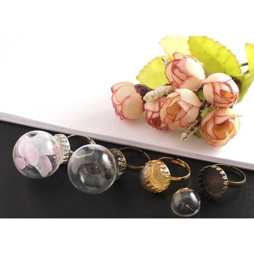 4PCS Glass Cover Rings with Crown ring findings set hollow glass dome glass globe vials glass bottle jewelry findings