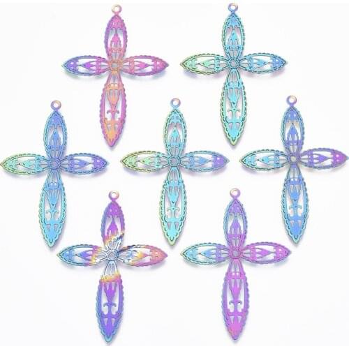 5pcs Multil-Color Stainless Steel Filigree Pendants Leaf Star Cross Teardrop Flower Necklace Pendant for Jewelry Making Supplies