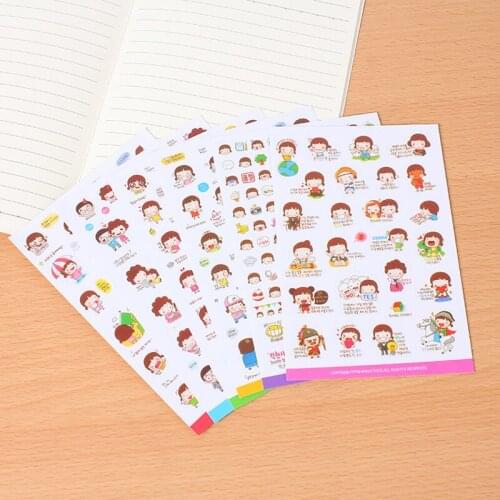 6 Sheets/Set Transparent Cartoon Emoticon Girl Diary Stickers DIY Kawaii Scrapbooking Stationery Sticker Student School Supplies