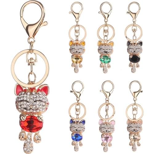 Lucky Smile Cat Crystal Rhinestone Keyrings Purse Bag Car Keychains брелок для ключей брелок для ключей авто Fashion Jewelry Key