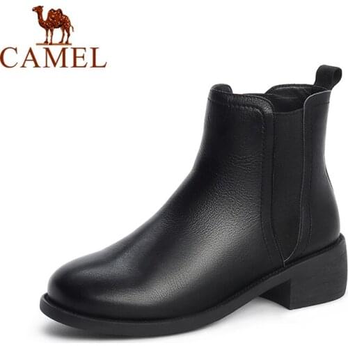CAMEL Women 2020 Winter New Ankle boots Genuine Leather Chelsea Boots British Style Thick Heel Short Boots Ladies Shoes Spring