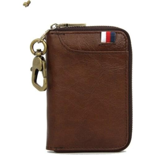 Home Men Key Bag Genuine Cow Leather Buckets Women Key Cases Pouch Zipper Holder Keychain Auto Car Key Key Case Bag