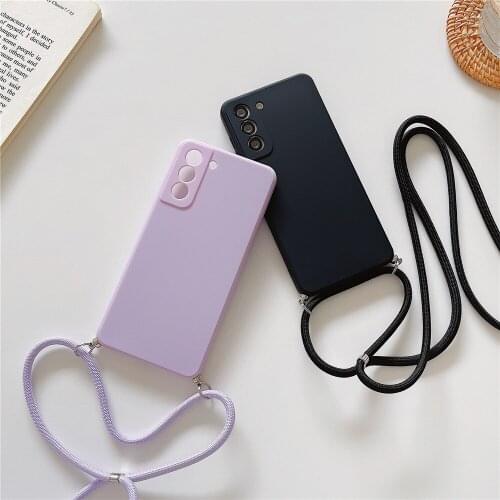 Crossbody Lanyard Neck Strap Cord Case For Samsung Galaxy A52 A72 A12 S21 Ultra S20 FE A51 A71 A50 A20 A30 Matte Silicone Cover