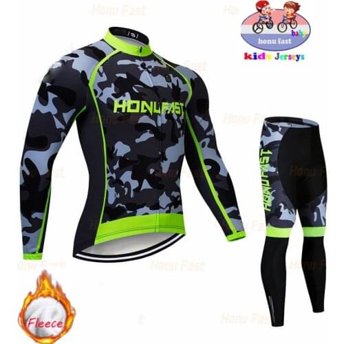 Childrens Winter Thermal Fleece Cycling Jersey 2021 Long Sleeve Kids Bike Clothing Outdoor Mountain Bicycle Uniform Bike Wear