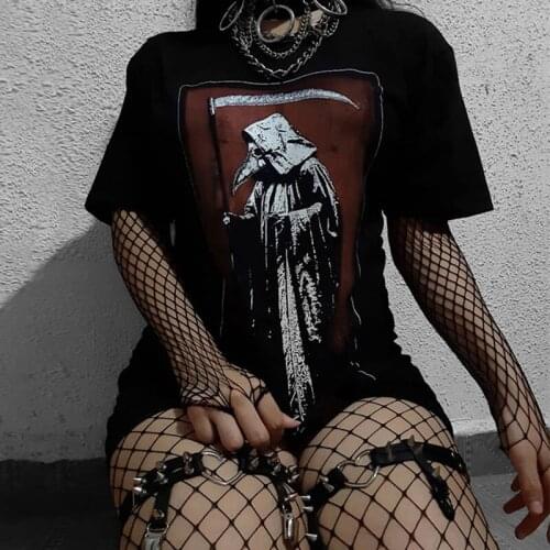 Goth Cartoon Graphic T-shirt Y2K Mall Goth O Neck Short Sleeve Oversize Tees Harajuku E Girl Fashion Sexy Tumblr Clothes