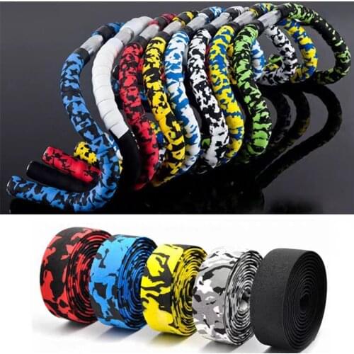 1 Pair Road Bicycle Handlebar Tape Colorful Camouflage Bike Handle Belt Anti-Slip Cycling Handle Bar Tape With Bar Plug