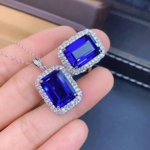 The Best Gift For your mother Real Natural Sapphire jewelry set Natural Real Sapphire 925 sterling silver 1pc pendant,1pc ring