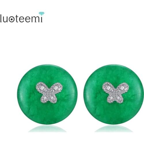 LUOTEEMI New Elegant Design Attractive Green Stones Round Stud Earrings for Women Wedding Party Fashion Jewelry Gift Brincos