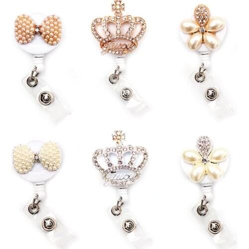 Metal & Glass Accessories Bow Crown Retractable Card Holder Badge Reel Nurse Exhibition Enfermera Girl Name Card Chest Boy