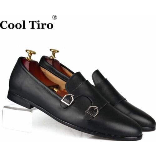 Cool Tiro Double-Monk Loafers Men Moccasin Slippers Wedding Dress Shoes Black Genuine Leather Casual Shoes Formal Business Flats