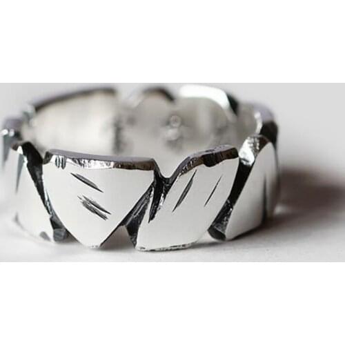 New The Temperature of The Stone Silver Ring Personality Trend Men and Women Sea Dry Stone Rotten Couple Ring Trend