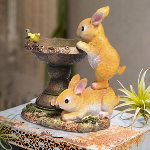 New Solar LED Light Rabbit Sculpture Courtyard Animal Bunny Figurine Decoration Solar Bunny Drinking Water Lamp Decoration