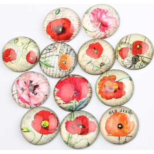 Onwear poppy flower photo round glass cabochon 25mm 30mm 20mm 18mm 14mm 12mm 10mm 8mm diy jewelry making accessories