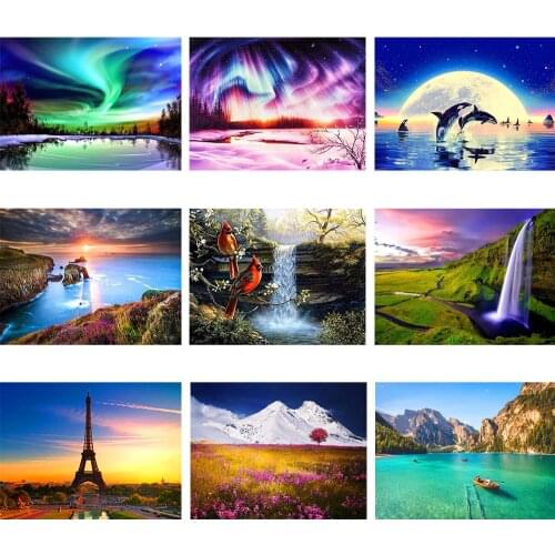 Landscape 5D diamond painting full diamond rural woods beach flowers round diamond mosaic pattern home decoration DIY handmade