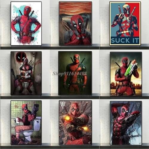 Disney Classic Marvel Movie Funny Superhero Canvas Painting Deadpool Posters Prints Wall Art Picture Living Room Bathroom Decora
