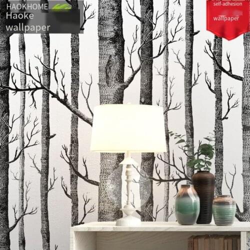Black and white forest self-adhesive wallpaper waterproof PVC living room background wall porch decoration wall paste