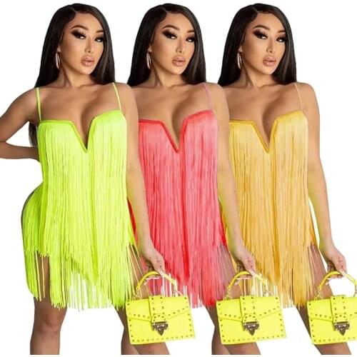 ZKYZWX Sexy Off Shoulder Bodycon Mini Dress Summer Clothes for Women Birthday Outfits Sleeveless Tassel Night Club Party Dresses