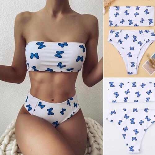 Sexy Butterfly Print Thong Bikini Women Swimwear Female Swimsuit Set Bathing Suit Swim