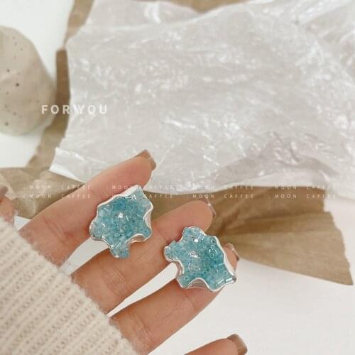 Blue Galaxy S925 Irregular Geometry Wrinkled Leaf Niche Design Fashion Classic Cold Wind Stud Earrings Female Trend