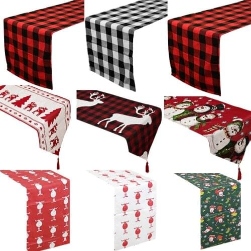 Christmas Pattern Table Runner Plaid Cloth Tablecloth Placemat For Home Cutlery Accessories Navidad New Year Home Party Supplies