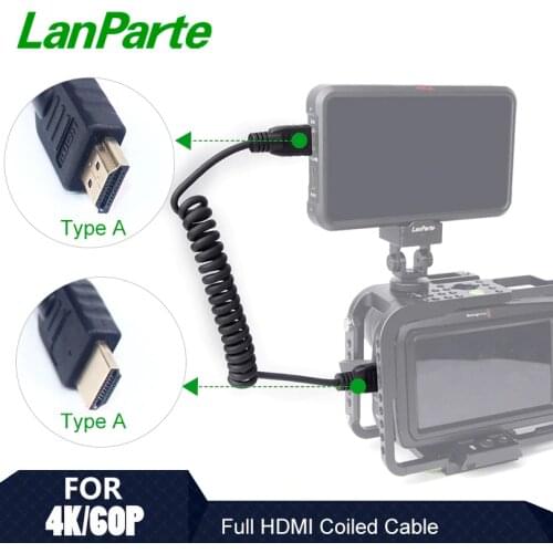 Lanparte High Speed Full HDMI-Compatible 2.0 Coiled Cable for 4K 60P 10 Bit for BMPCC 6K /4K Camera Accessories for Atomos