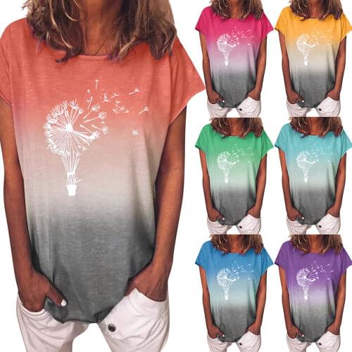 Gradient Tie Dye T Shirt 2021 Summer Women Clothing Loose Clothes Short Sleeve T-shirt Pullover Casual Tee Top
