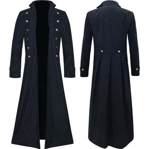 Vintage Halloween Black Overcoat Mens Dark Academia Steampunk Retro Jacket Gothic Victorian Jacket Uniform Costume Cosplay Coat