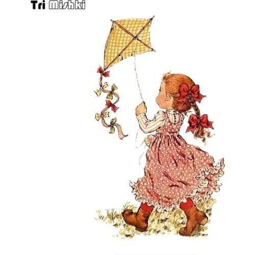 WCS982 retro little girl fly a kite car sticker PVC colorful Decals Waterproof sticker on Car Body Rear Window