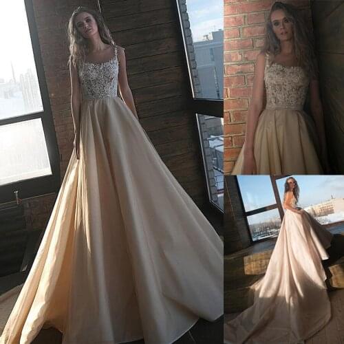 Winsome Sheer Nude Neckline A-line Wedding Dresses Champagne Tulle/Organza Beading Sash Bridal Dress vestidos de casamento