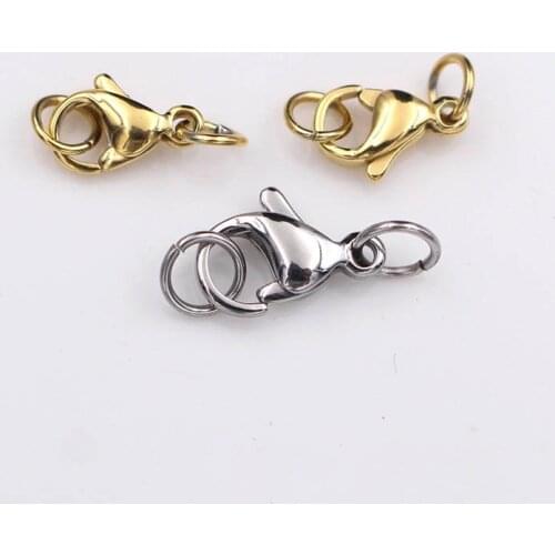 10sets Stainless Steel Lobster Clasp with Ring Bar Gold Color Clasp for DIY Jewelry Necklace Bracelet Chain Connector Findings