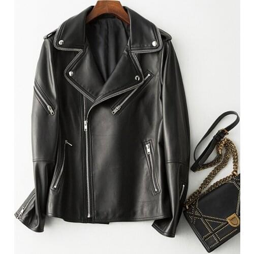 2020 New Genuine Leather Jacket Women 100% Sheepskin Coat Spring Autumn Motorcycle Biker Jacket Veste Femme R6913