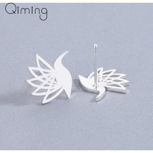 Stainless Steel Phoenix Stud Earrings For Women Golden Bird Flying Hummingbird Animal Cute Retro Ethnic Jewelry Earring