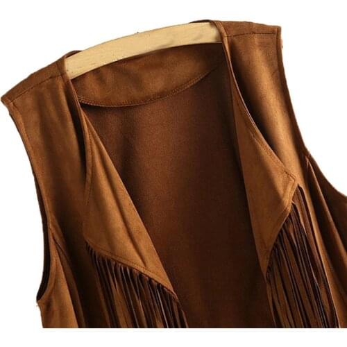 Waistcoat Jacket Women Autumn Winter Suede Ethnic Sleeveless Tassels Fringed Vest Cardigan Retro Faux Suede Tassel Vest Female
