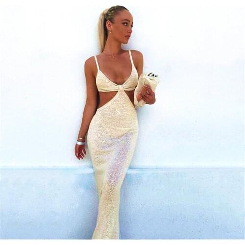 Summer Sexy Backless Bodycon Dress Women Satin Knitted Maxi Mermaid Dresses For Women 2021 Robe Longue Femme V Neck Party Dress