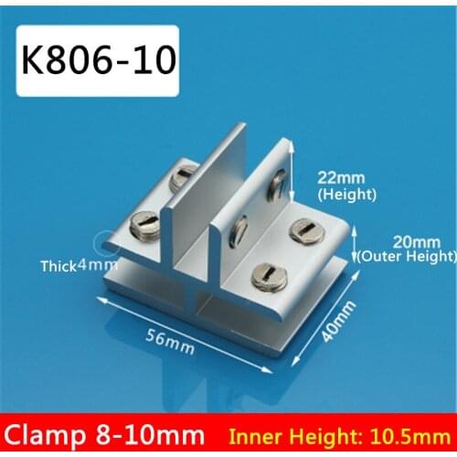 2pcs/lot K806-10 For 8 to 10mm glass board 3 Sides 270 Degrees T Style Aluminum Glass Clamps Shelves Support Bracket Clips