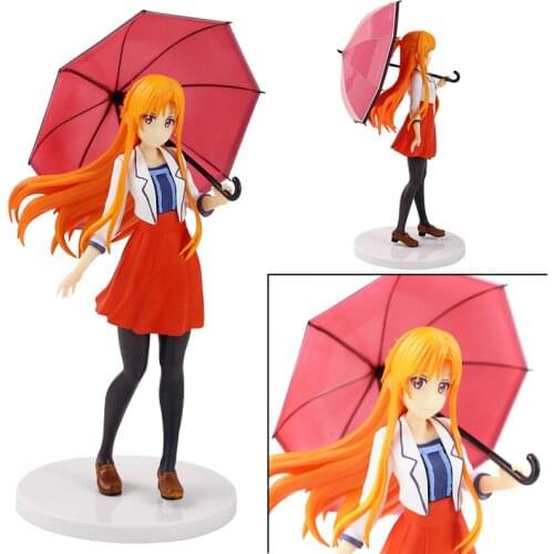 22cm Anime Sword Art Online Yuuki Asuna Casual clothes umbrella Ver. PVC Action Figure Collectible Model Toys For Children Gift