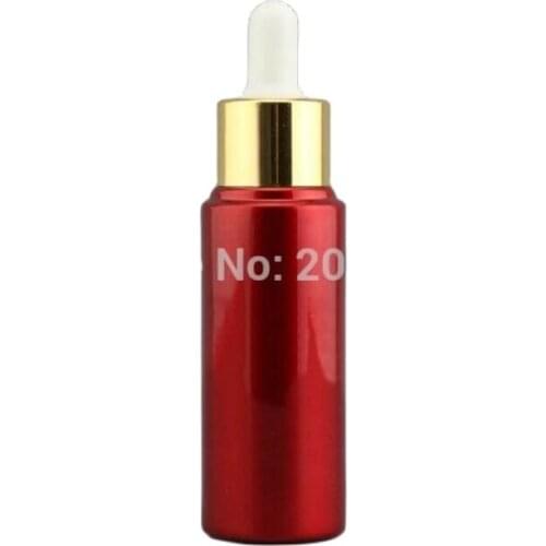 30ML red glass bottle ,dropper bottle with shiny gold collar white bulb
