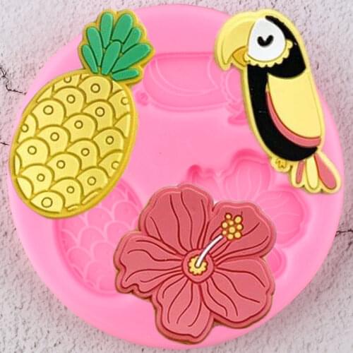 3D Birds Parrot Hibiscus Silicone Mold Pineapple Cupcake Fondant Molds DIY Cake Decorating Tools Candy Chocolate Gumpaste Moulds