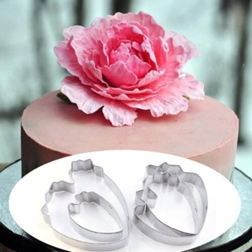 4Pcs/set DIY Cake Decorating Tools Stainless Steel Peony Flower Cookie Cutters 3D Fondant Bread Pastry Biscuit Baking Mold