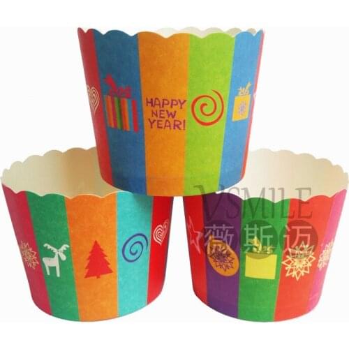 50pcs/bag Happy New year Gift box Snowflakes Father Christmas Merry Xmas Jingle Bell Snowman paper Cupcake baking cups