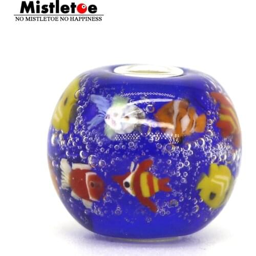 925 Sterling Silver Animals Fish Dark Blue Ocean Fish Murano Glass Charm Bead Fit European Bracelet Women Jewelery