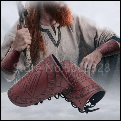 1 Pc Cosplay Props Faux Leather Bracer Viking Costume Lace Up Arm Armor Cuff Cross String Steampunk Medieval Gauntlet Wristband