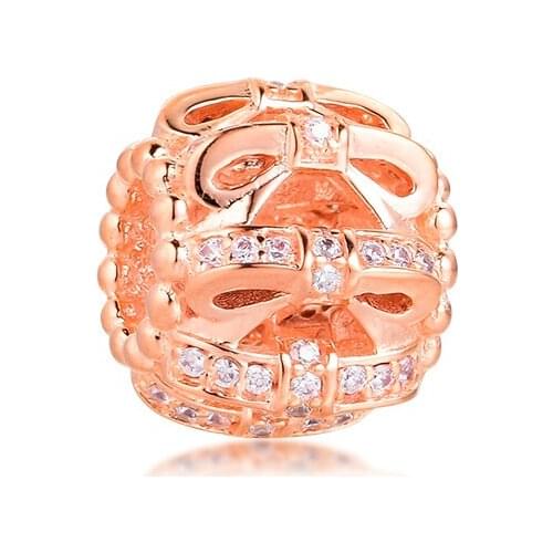 Genuine 925 Sterling Silver Shimmering Sentiments Charm Rose Gold Beads for Jewelry Making Fits Original Bracelet Women Gift