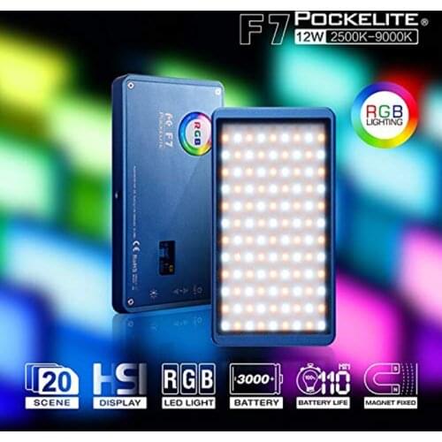 Falcon Eyes F7 RGB LED Video Light + Softbox Honeycomb Grid Lighting Effects Pocket DSLR Camera Light for Photo Shooting