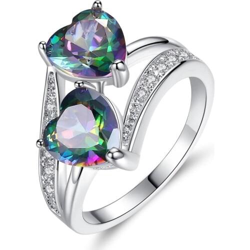 Hot Sale Bettyue Charm Fashion Rhodium Plated Double Hearts AAA Zircon Multicolor Jewelry Rings For Woman Wedding Party Gifts