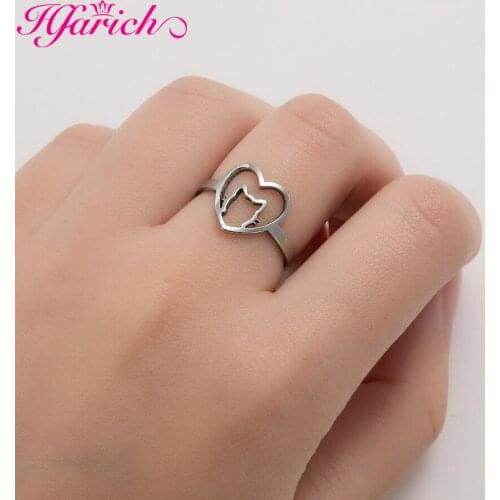 Hfarich Krea Popular Heart Cat Stainless Steel Rings Tiny for Women Christmas Gift Adjustable Ring Jewelry Minimalist Geometric