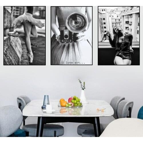 Ballet Dancing Girls Nordic Wall Art Canvas Black White Vintage Poster and Print Canvas Painting Picture For Living Room HD0040